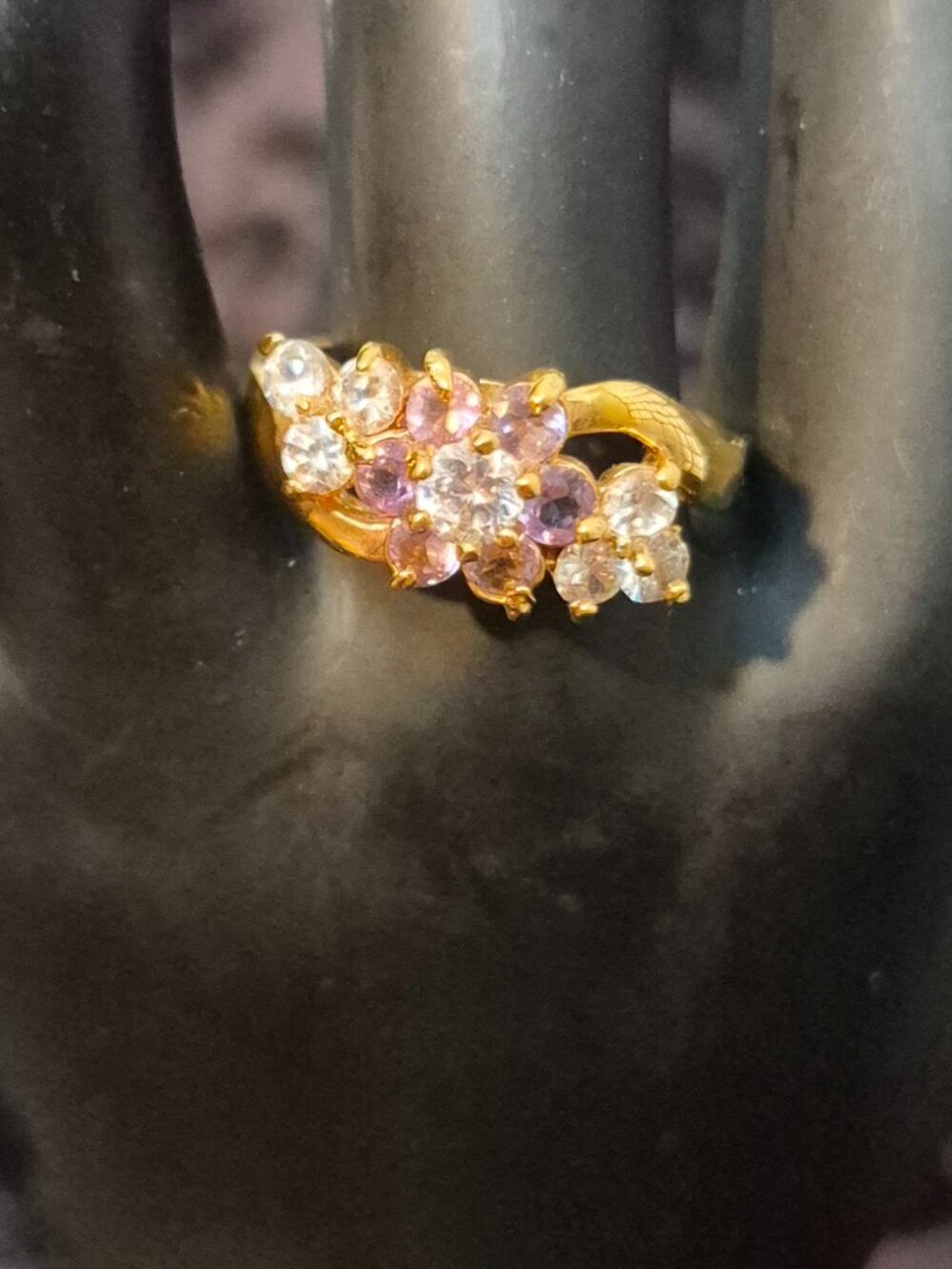 Vintage Ling 14k HGE Gold Floral CZ Violet Ring sz 9.25
